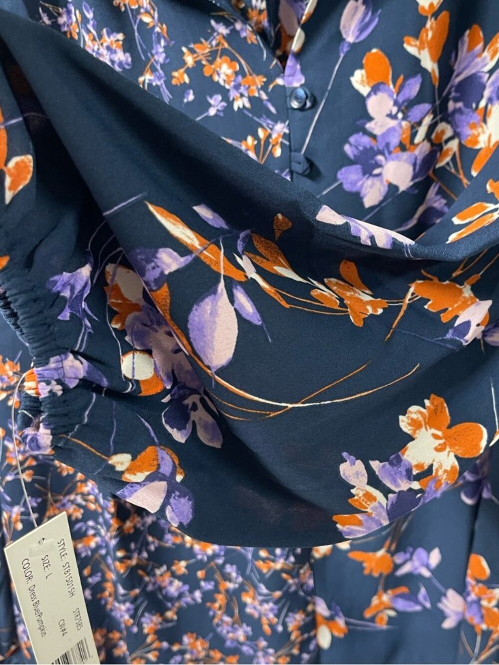 Zac & Rachel Long-Sleeve Navy Floral Blouse with Lavender & Orange Blossoms - Picture 7 of 16